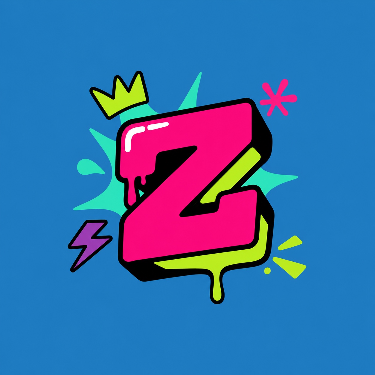 Logo colorida da Zyra: Z rosa com coroa verde-limão e elementos turquesa e roxos